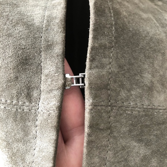 Olive Green Mexx Suede Leather Dress Jacket: From England; American Size Smaller - Picture 3 of 10